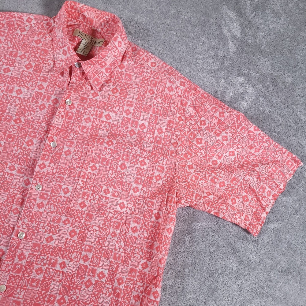 Tori Richard Shirt‎ Mens Medium Red Cotton Lawn Short Sleeve Block Print Hawaii